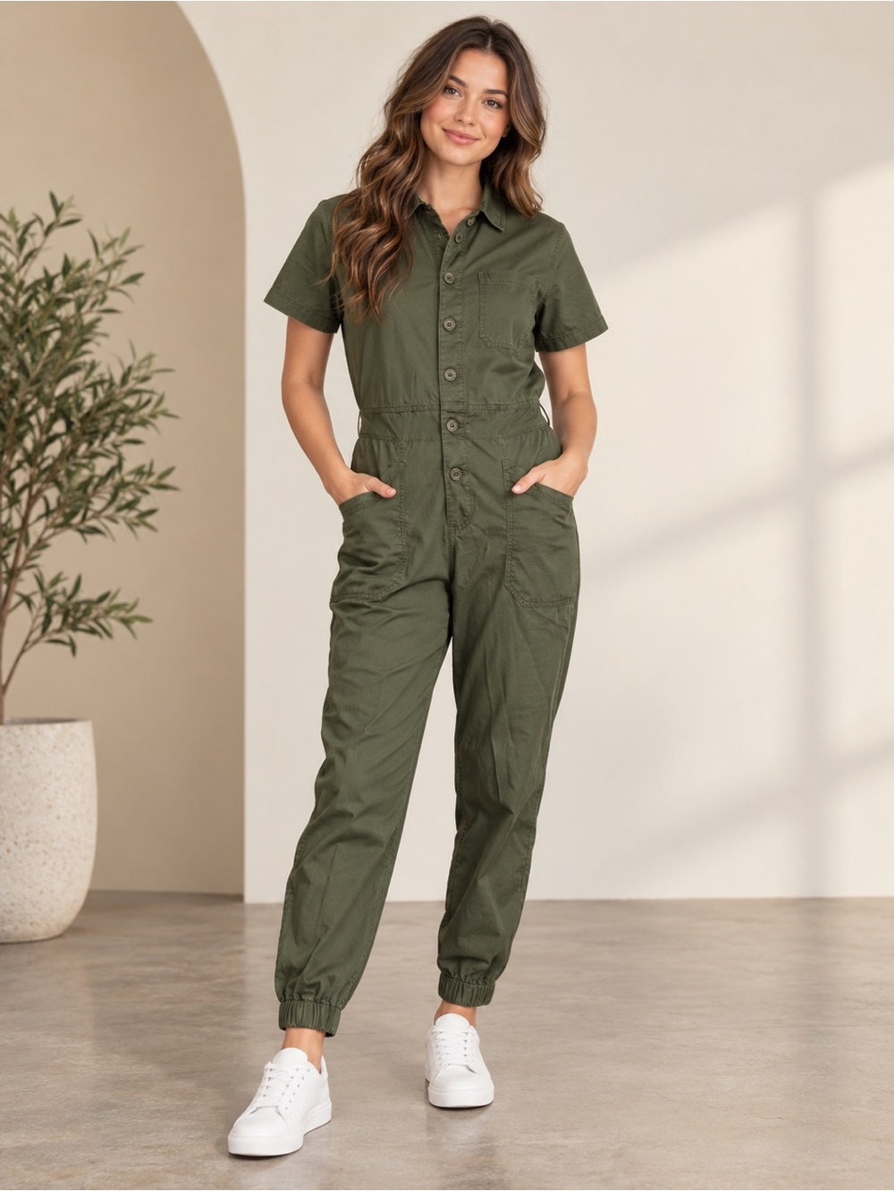 No Boundaries Olive Green Utility Jumpsuit Women’s XL 15-17